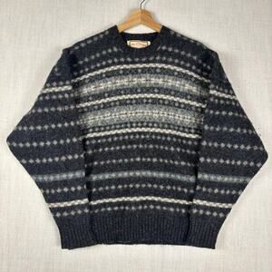 Vintage Alan Paine Shetland Wool Sz 46 Striped Rare Medium Knit Sweater